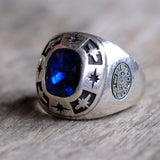 Vintage Sterling Blue Glass Star Burst Ring 10.5