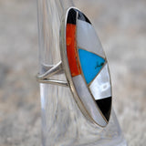 Vintage Sterling Multistone Inlay Ring 5.75