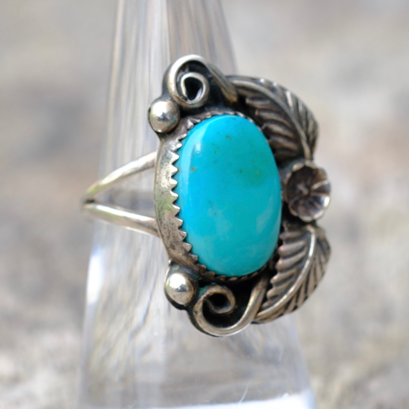 Vintage Sterling Turquoise Feather 7.25