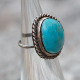 Vintage Sterling Turquoise Roper Ring 2.5