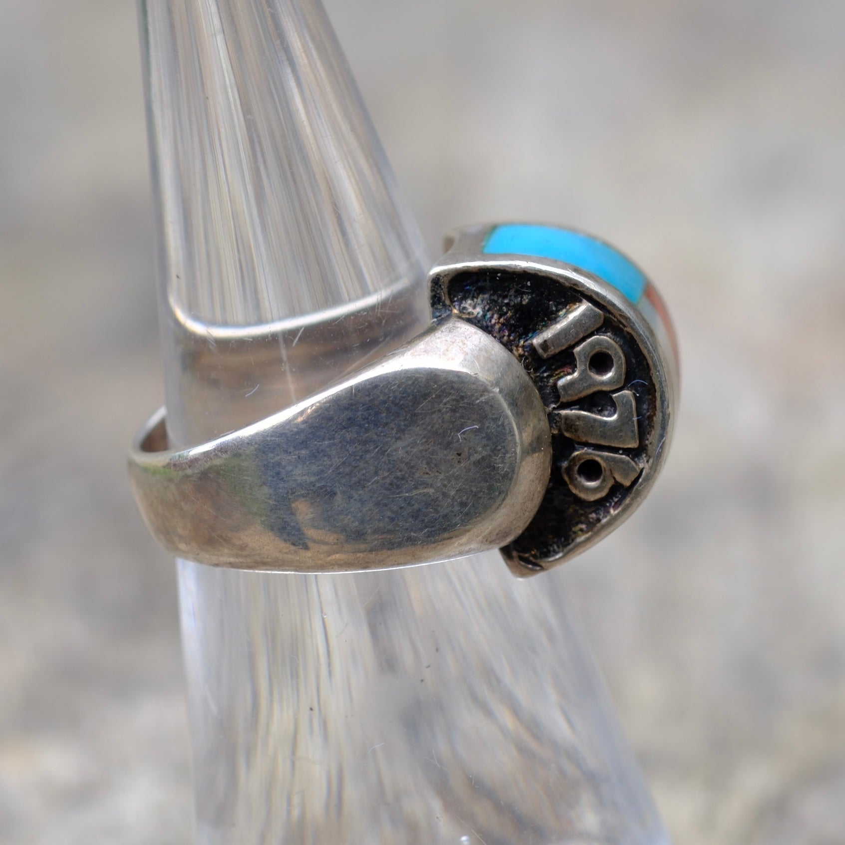 Vintage Sterling Centennial Inlay Ring 5.25
