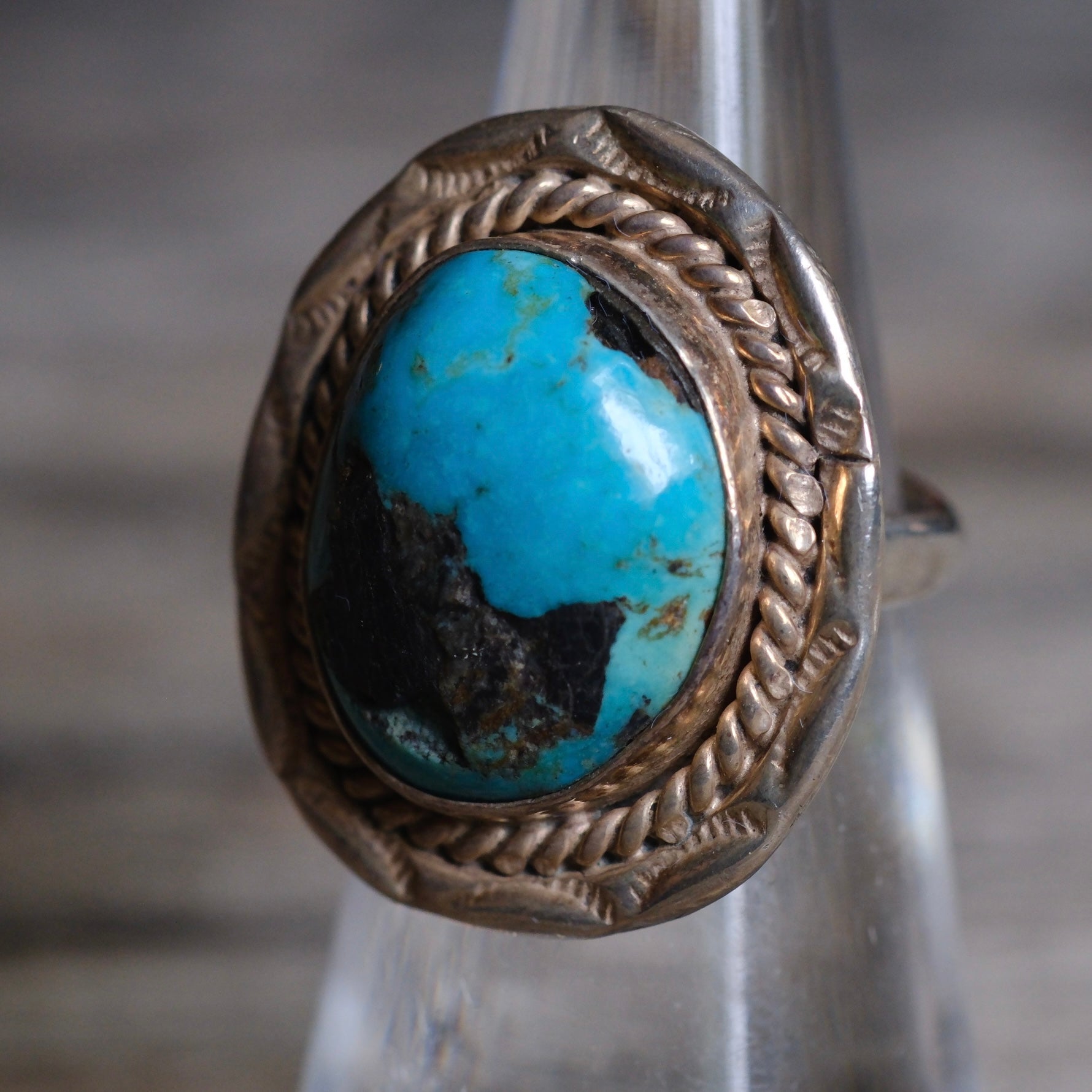 Vintage Sterling Turquoise Roper Ring 5.25