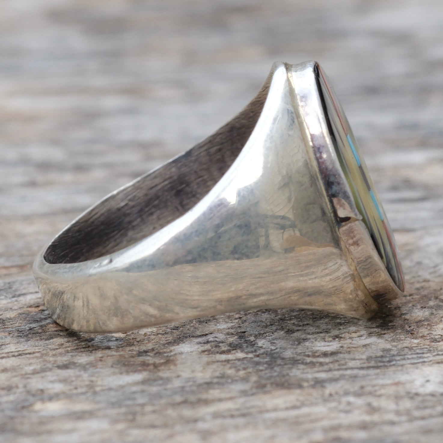 Vintage Sterling Zuni Inlay Ring 10.75