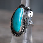 Vintage Sterling Turquoise Feather Ring 4.75