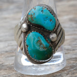 Vintage Sterling 2-Stone Turquoise Stamped Band Ring 12