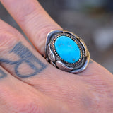 Vintage Sterling Turquoise Feather Ring 7.75