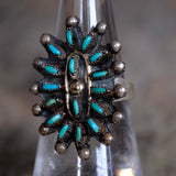 Vintage Sterling Turquoise Cluster Ring 6.5