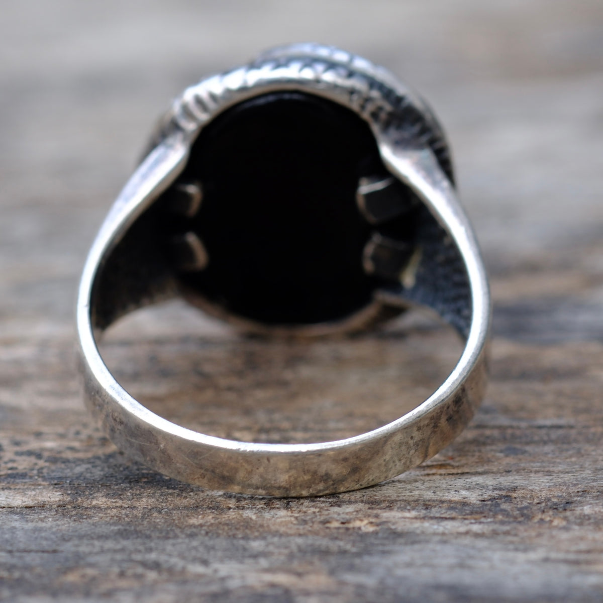 Vintage Sterling Onyx Snake Ring 11.5