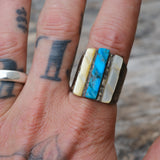 Vintage Sterling Turquoise and Mother Of Pearl Ring 12