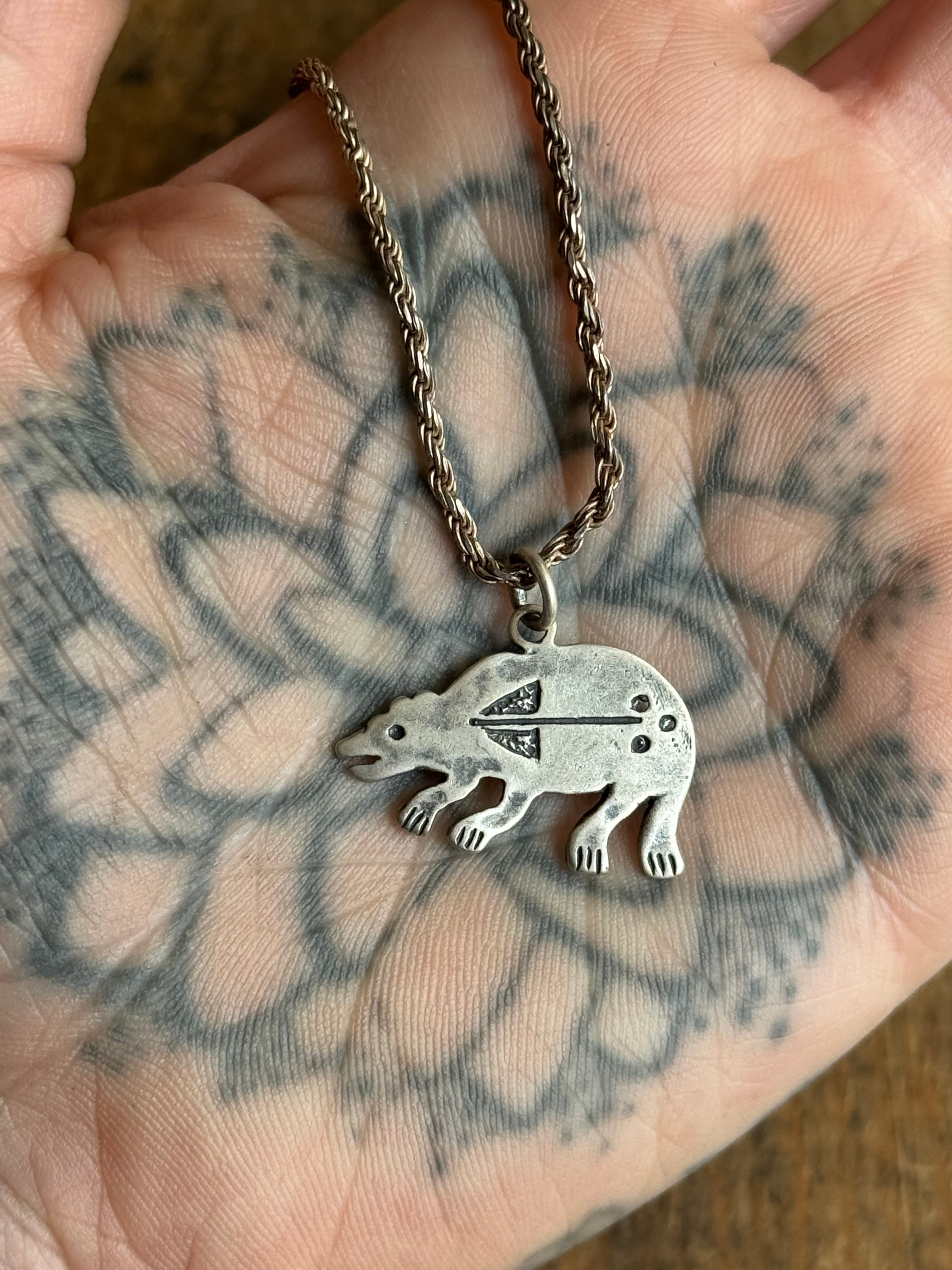 Vintage Sterling Silver Stamped Bear Fetish 18" Necklace