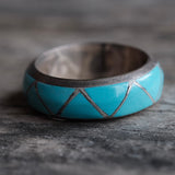 Vintage Sterling Turquoise Inlay Band 5.5