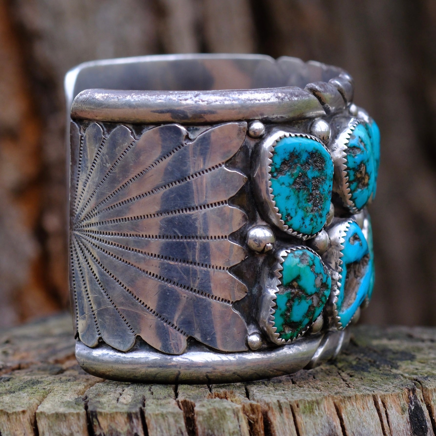 MASSSIVE Zuni Turquoise Row Cuff Bracelet