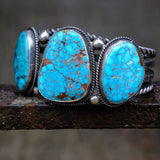 HEAVY Vintage Sterling 3-Stone Turquoise Cuff Bracelet