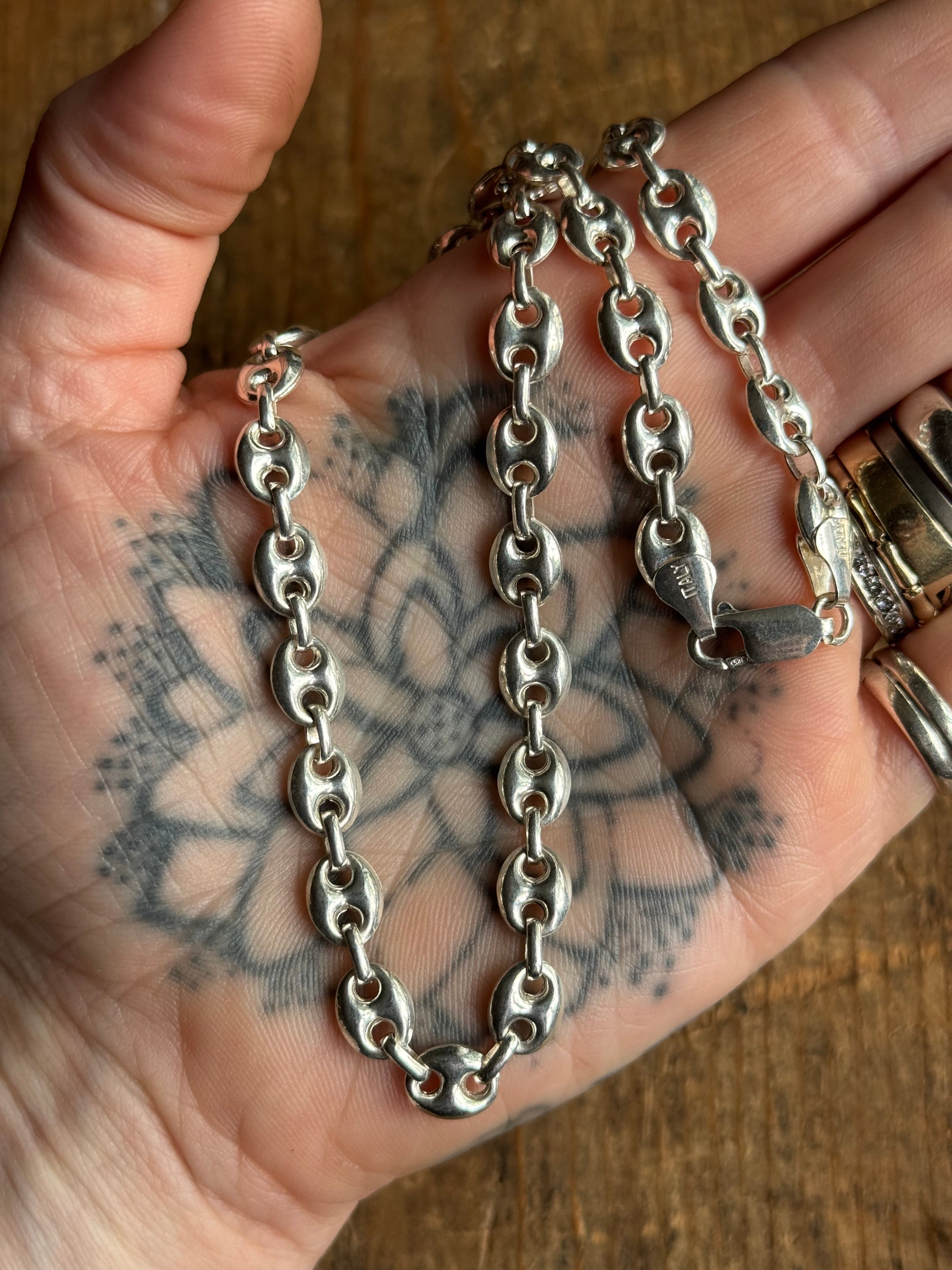Vintage Sterling Silver 16” Puffy Mariner Link Chain