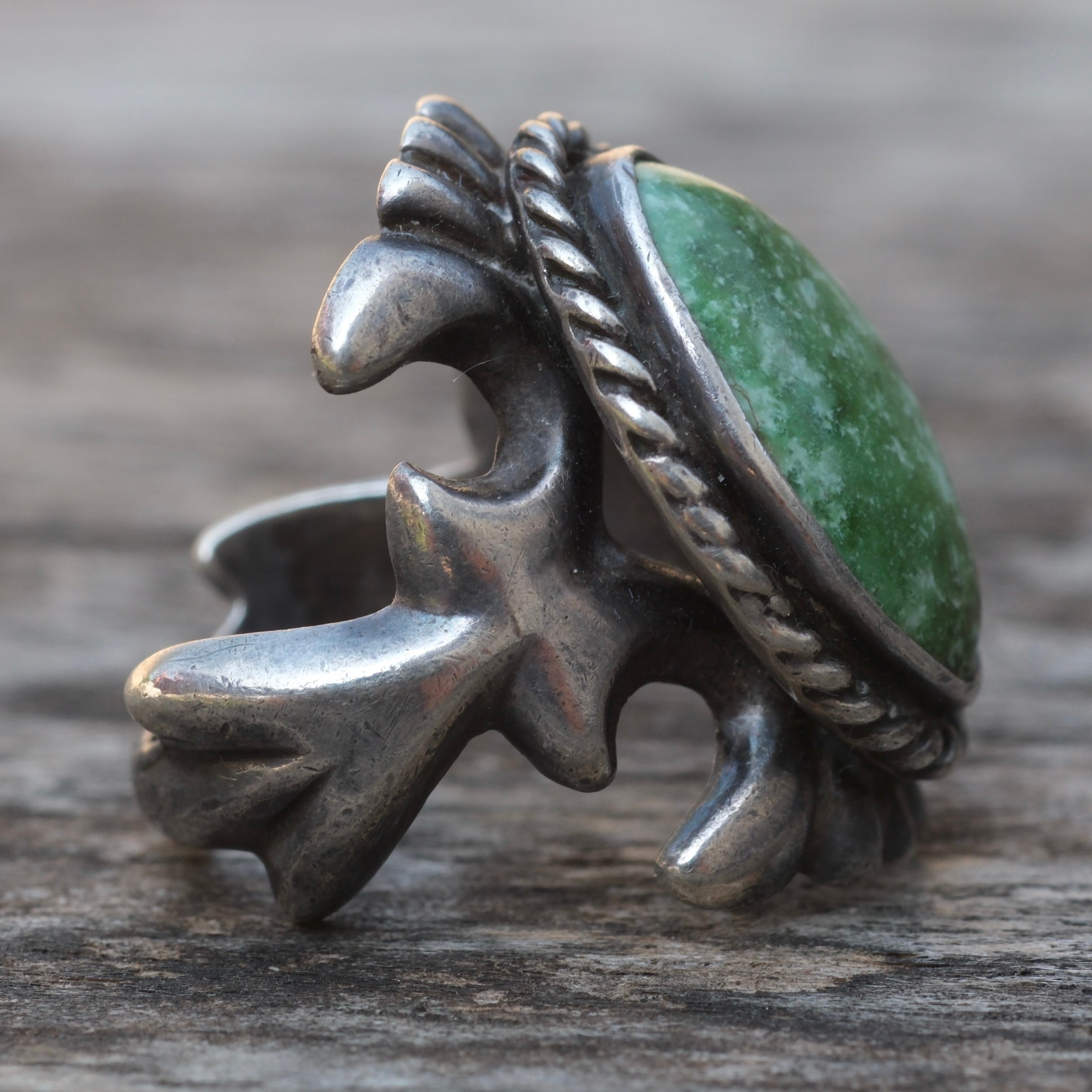 Vintage Sterling Turquoise Sandcast Ring 6