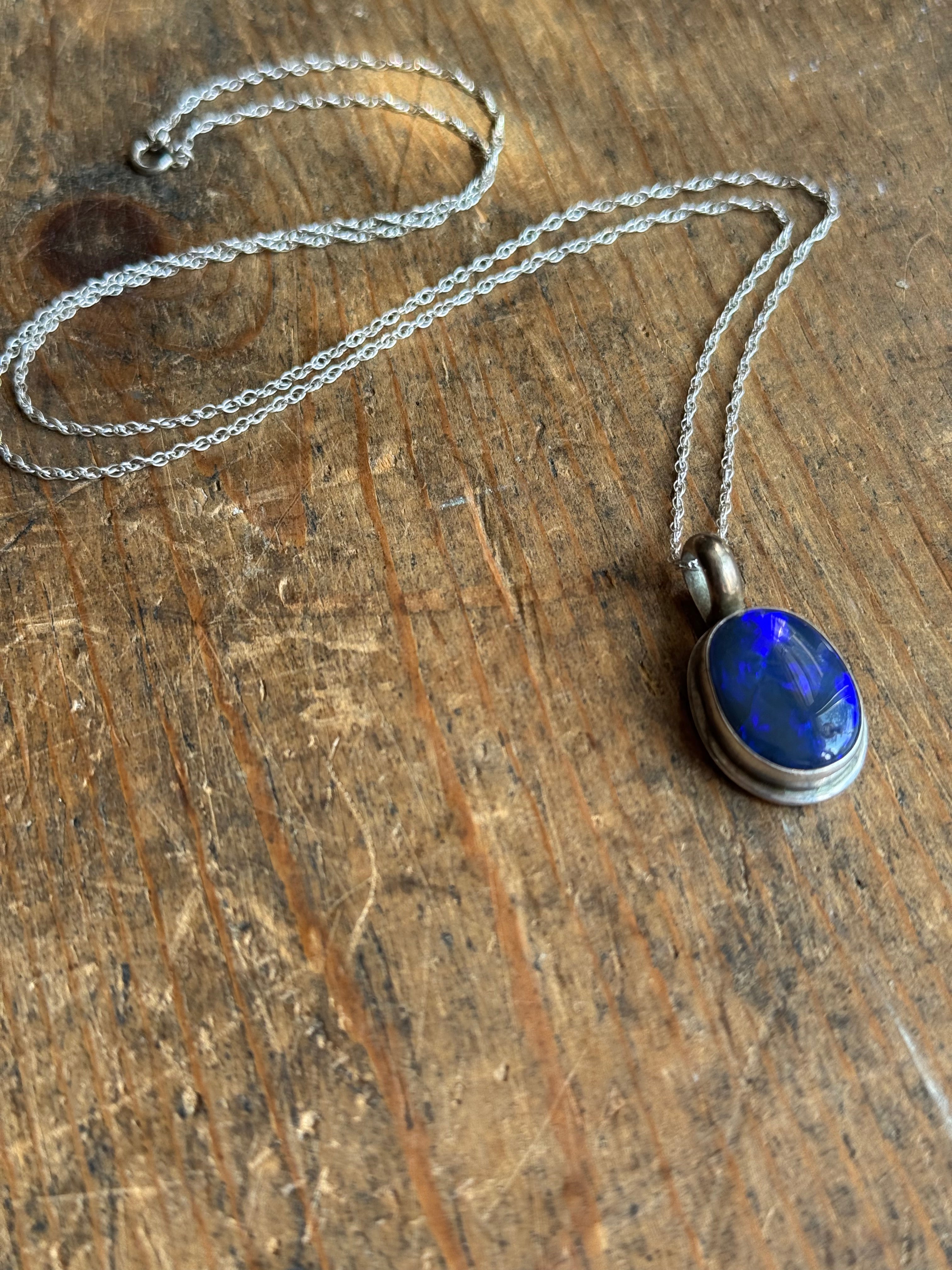 Vintage Sterling Silver Chunky Opal 22" Necklace