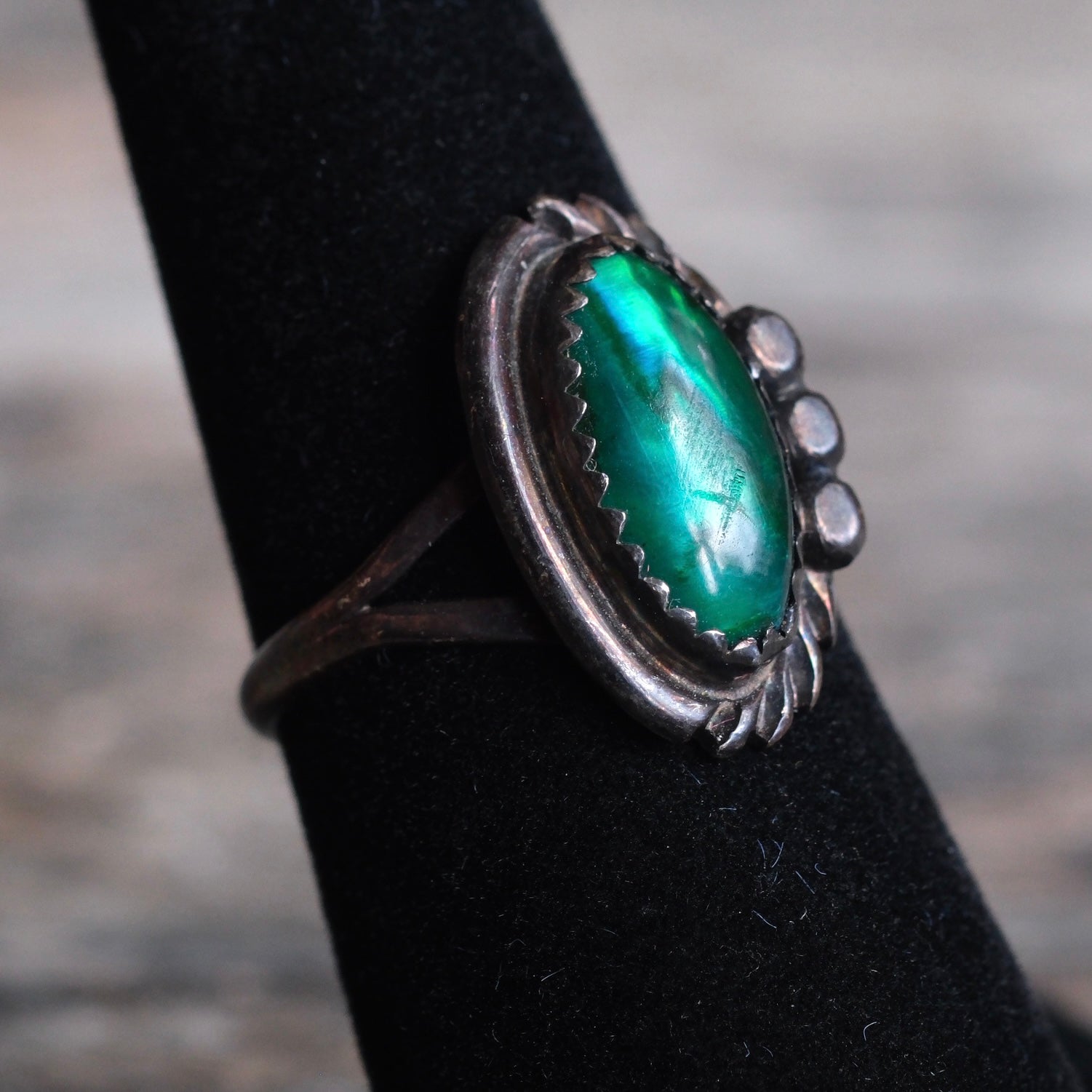 Vintage Sterling Blue Abalone Ring 6.25