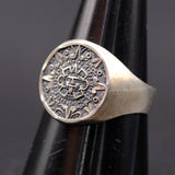 Vintage Sterling Silver Aztec Calendar Ring 7.75
