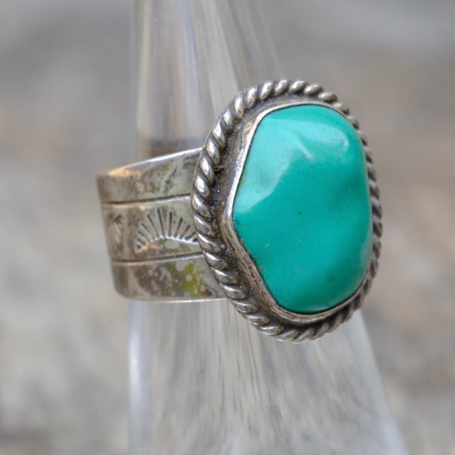 Vintage Sterling Turquoise Stamped Band Ring 6