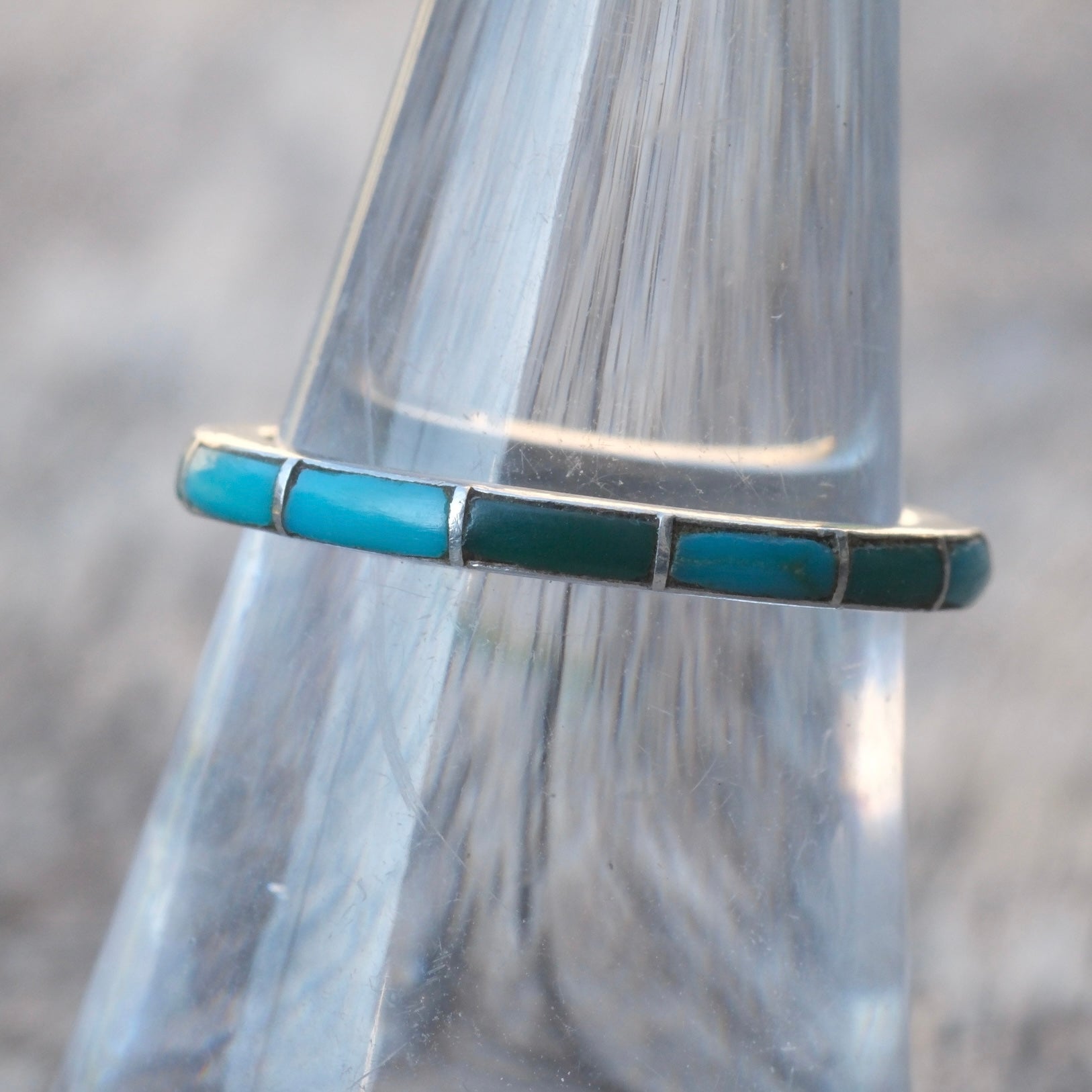 Vintage Sterling Turquoise Inlay Band 6.75