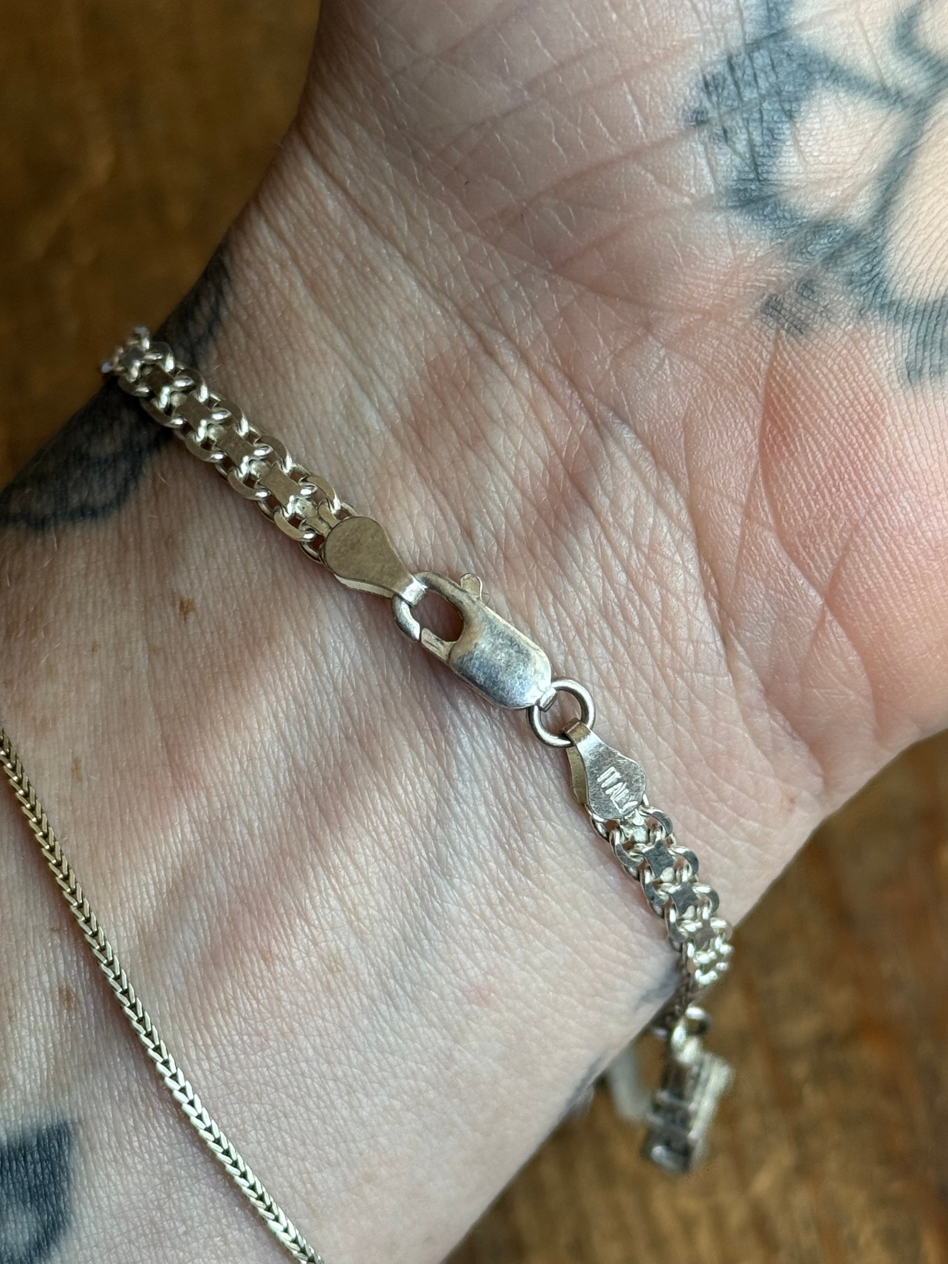 Vintage Sterling Silver 8” Bismarck Chain Charm Bracelet
