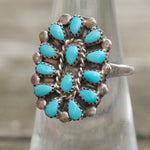 Vintage Sterling Turquoise Cluster Ring 6.5