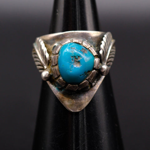 Vintage Sterling Turquoise Feather Ring 4