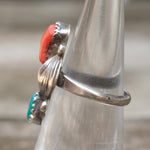 Vintage Sterling Turquoise and Coral Feather Ring 5