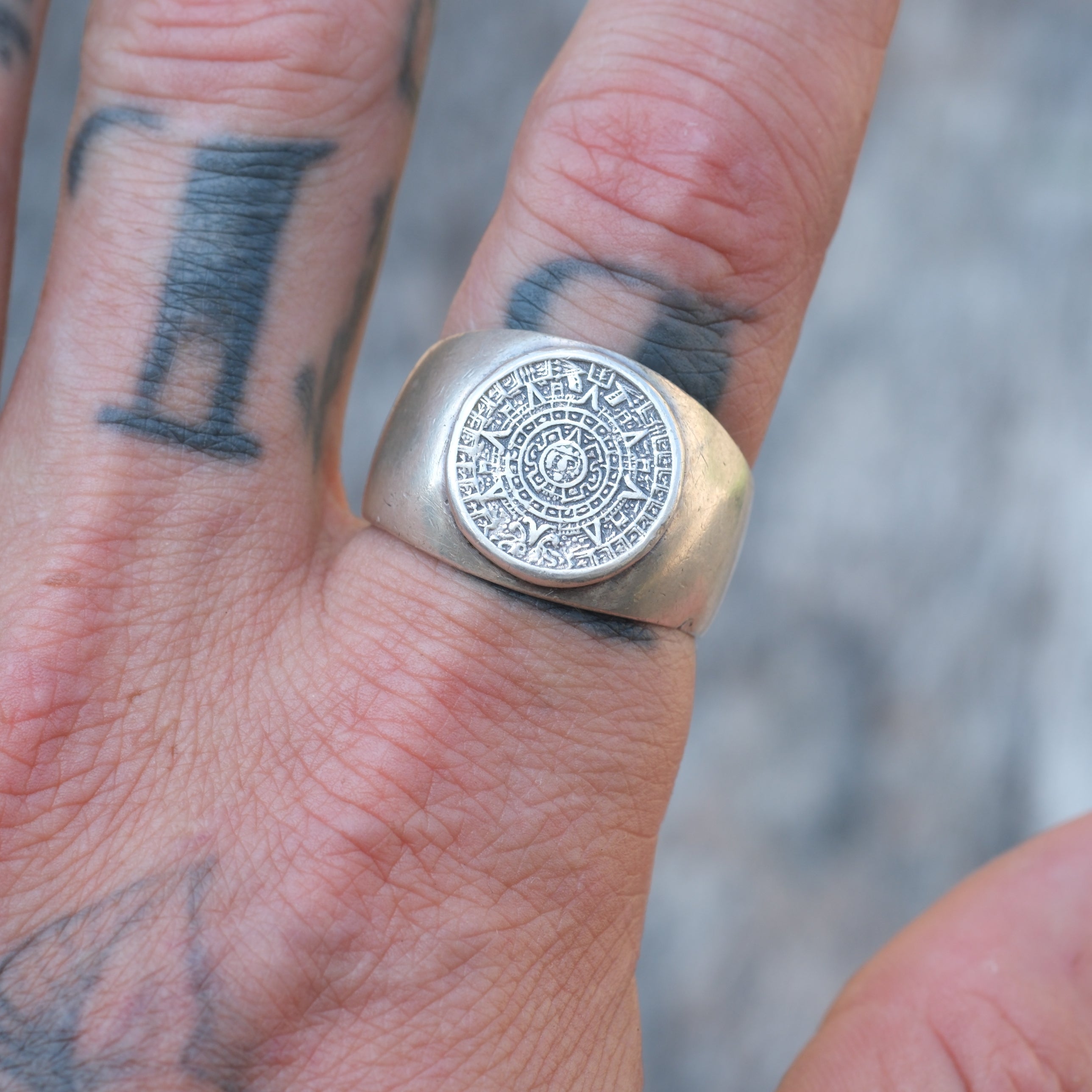 Vintage Sterling Aztec Calendar Ring 11
