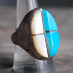 Vintage Sterling Turquoise and Mother Of Pearl Ring 9.5
