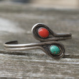 Vintage Sterling Turquoise and Coral Cuff