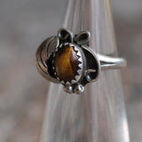Vintage Sterling Tigers Eye Feather Ring 3.25