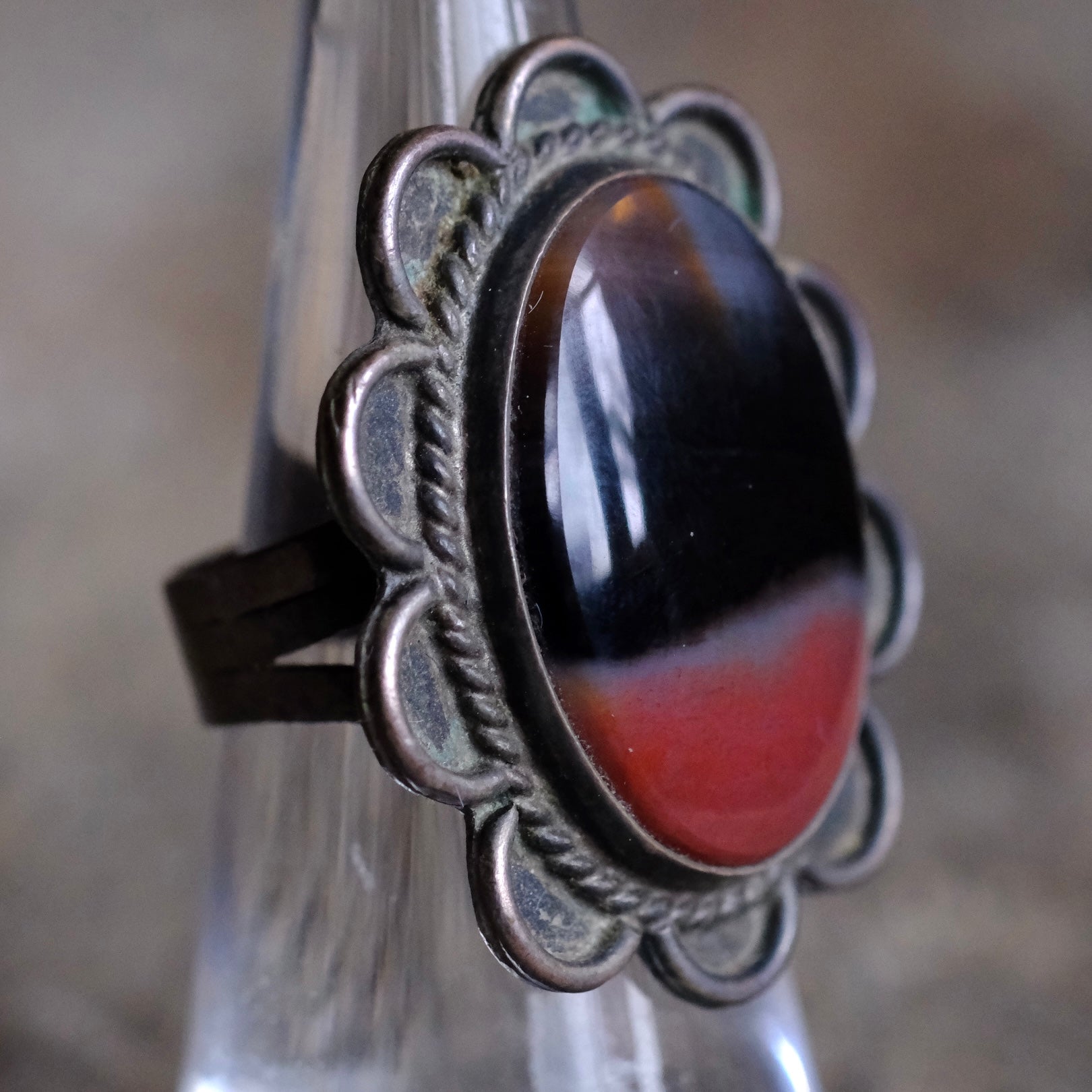 Vintage Sterling Petrified Wood Florette Ring 6