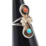 Vintage Sterling Turquoise and Coral Ring 5.5