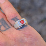 Vintage Sterling Red Glass Signet Ring 7.25