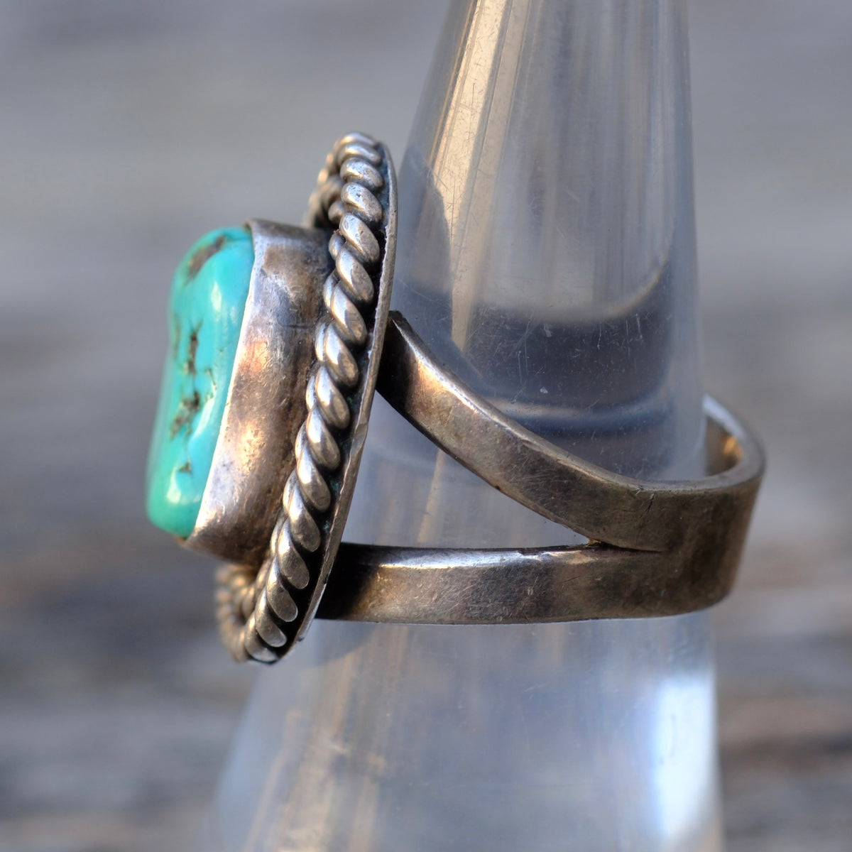 Vintage Sterling Turquoise Roper Ring 7