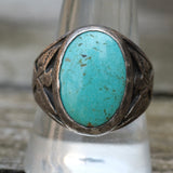 Vintage Sterling Turquoise Thunderbird Ring 10.5