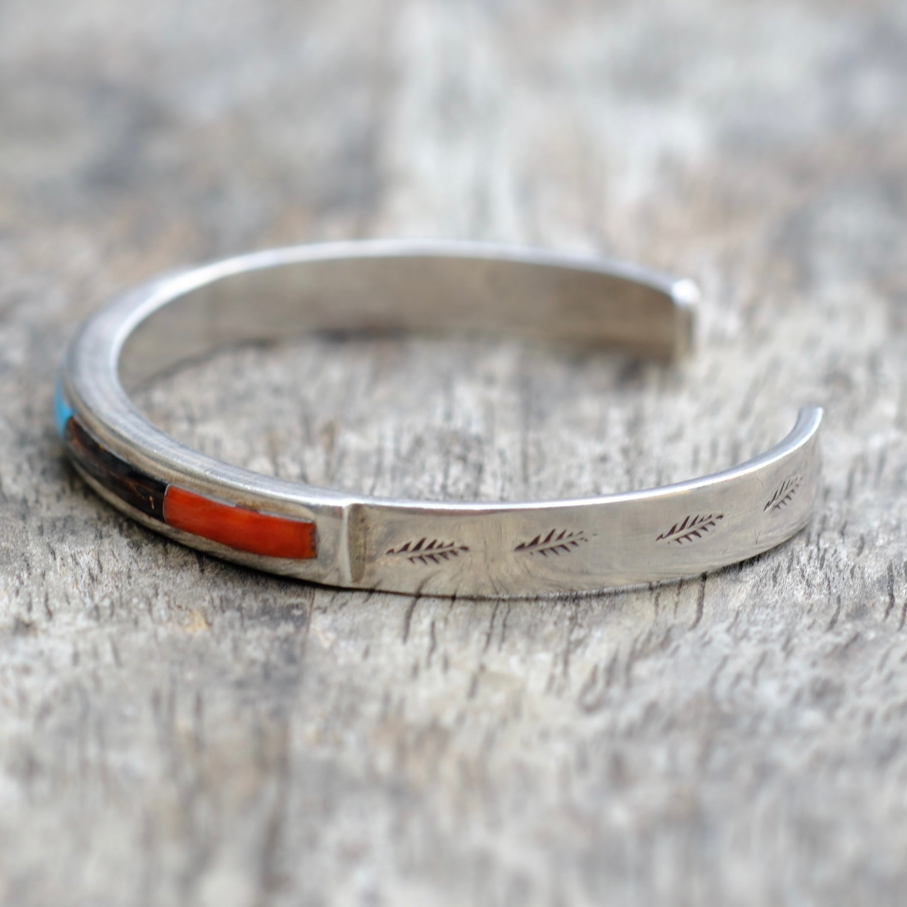 Vintage Sterling Multistone Inlay Cuff Bracelet