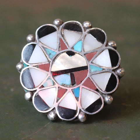 Vintage Sterling Zuni Inlay Ring 5.5