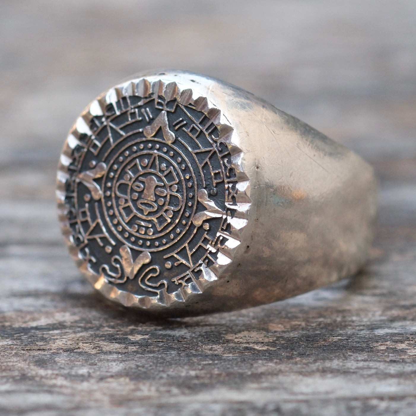Vintage Sterling Silver Aztec Calendar Ring 7