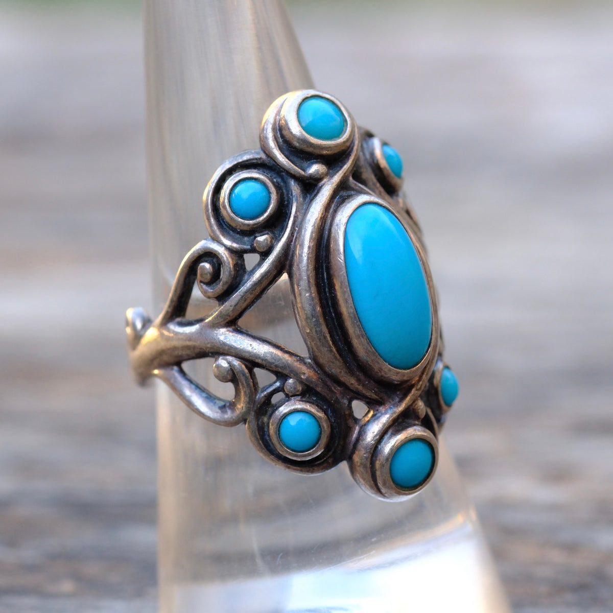 Vintage Sterling 7-Stone Turquoise Ring 8