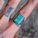 Vintage Sterling Turquoise Fish Scale Inlay Ring 10