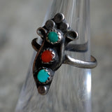 Vintage Sterling Turquoise and Coral Ring 4.5