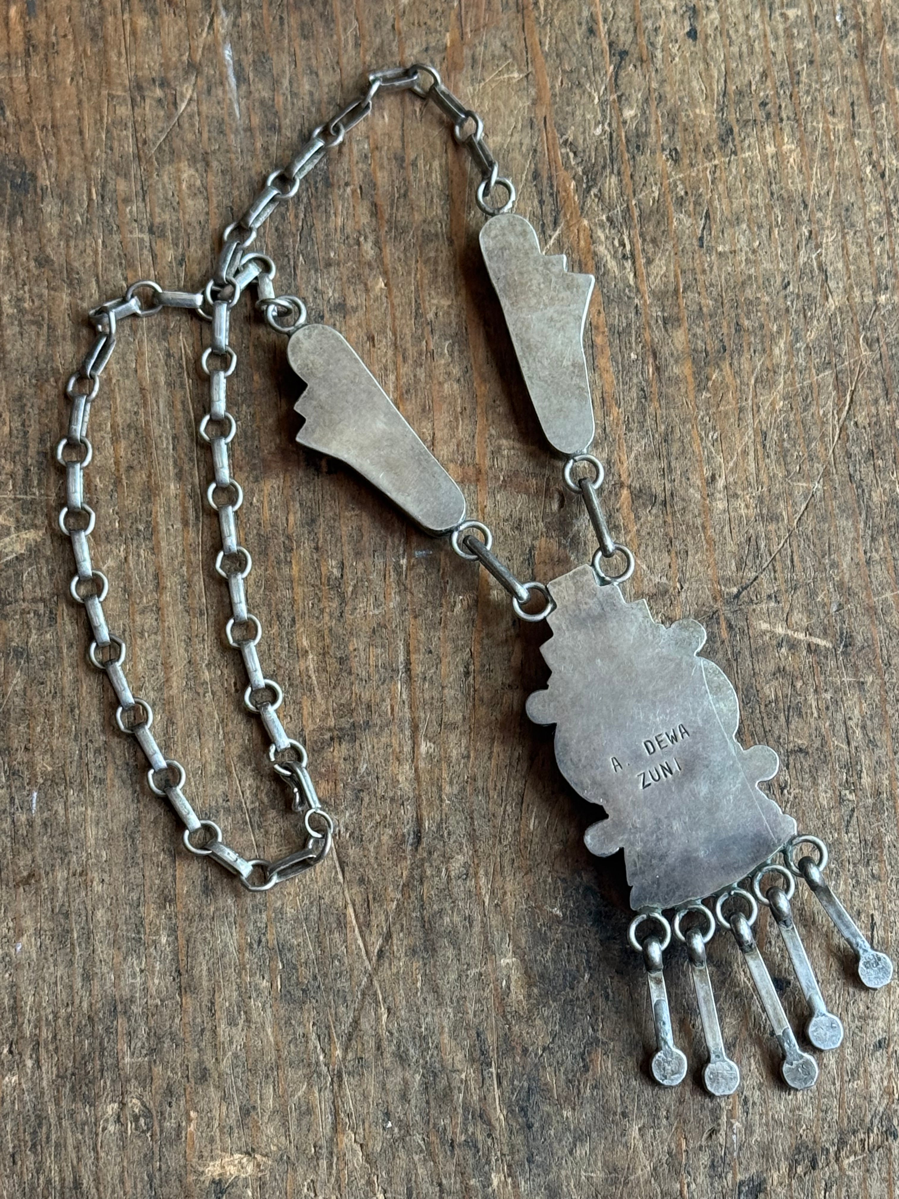 Vintage Sterling Silver Multistone Inlay DEWA Zuni Necklace