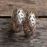 Vintage Sterling Floral Hoop Earrings