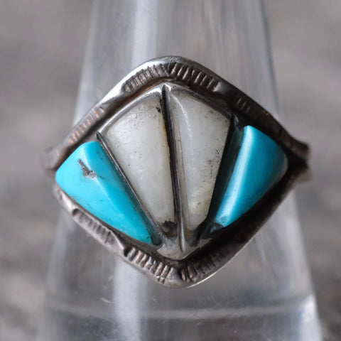 Vintage Sterling Turquoise and MOP Inlay Ring 10