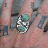 Vintage Sterling 2-Stone Turquoise Feather Ring 9.5