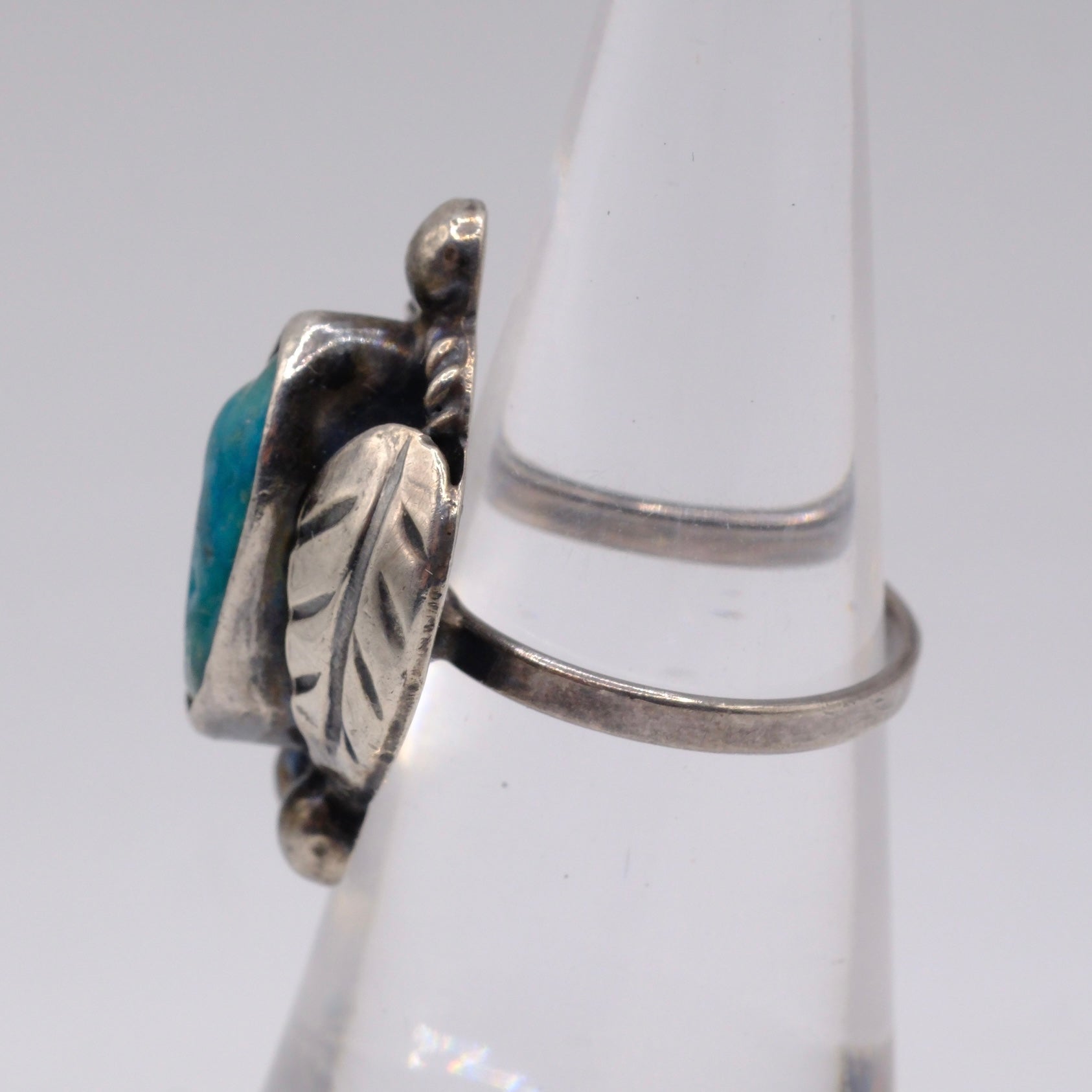 Vintage Sterling Turquoise Feather Ring 4.5