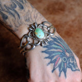 Vintage Sterling King Manassa Turquoise Sandcast Cuff Begay