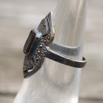 Vintage Sterling Onyx Marcasite Cocktail Ring 5.25